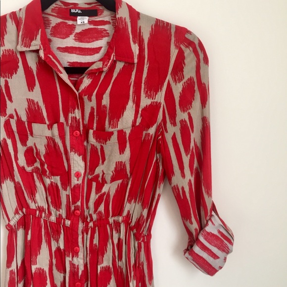 BDG Dresses & Skirts - BDG Red and Tan Button-up Dress